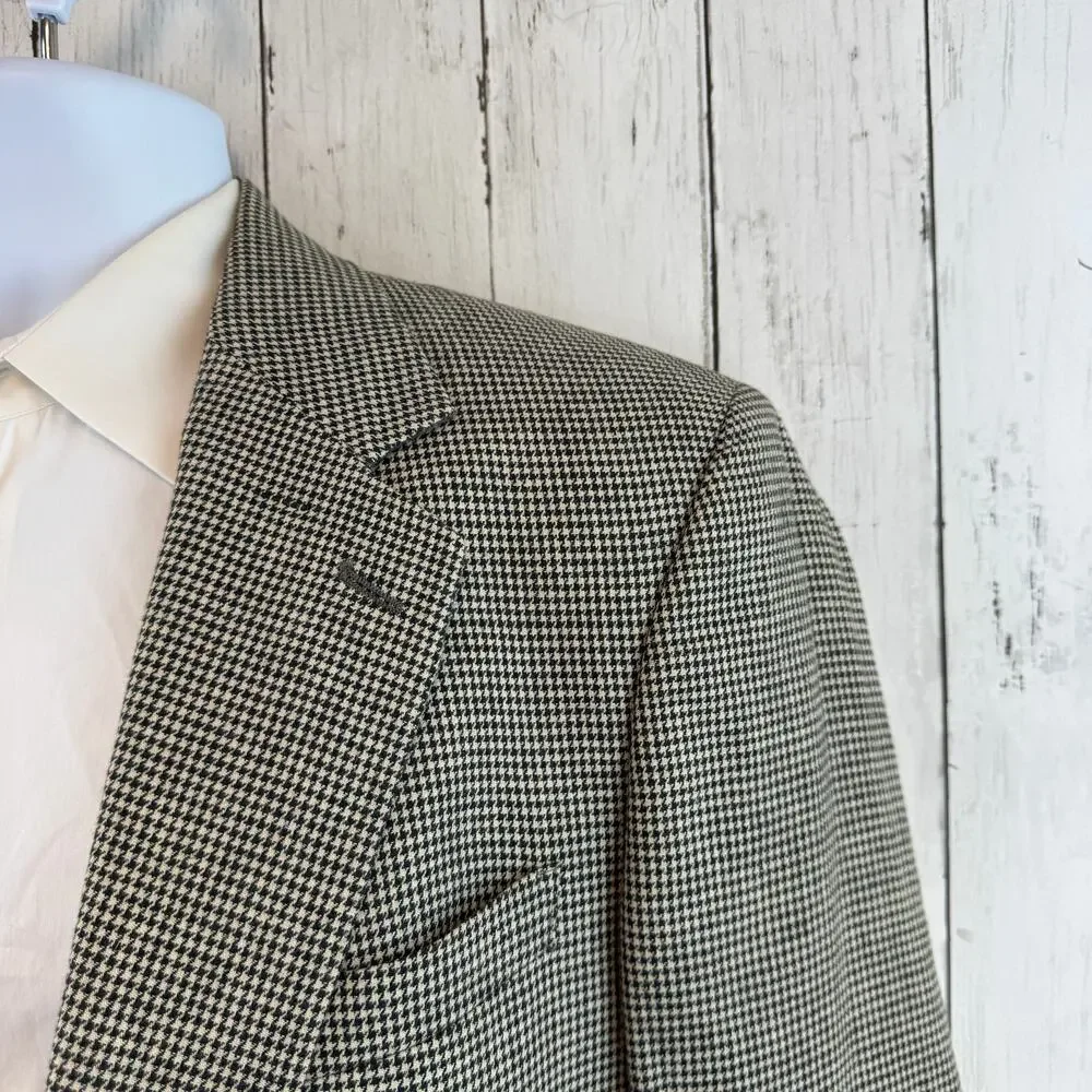 VTG Brooks Brothers Black White Houndstooth 2-Button Sport Coat Blazer Size 41L